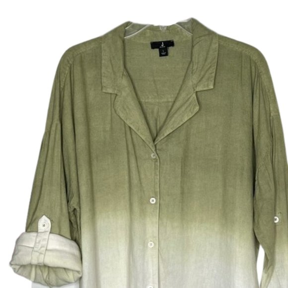 Jason Wu Dip Dye Linen Button Front Shirt - Olive - L - Picture 3 of 7